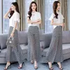 Women's Tracksuits 2022 Summer Two Pieces Dot Suits Elegant Short Sleeve Blouse Shirt Tops And Wide Leg Pant Trousers Sets