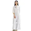 Asyalı Kadınların Takipleri Zen Trend Kadınlar Zarif Modifiye Cheongsam Elbise Çay Sanatçı Tekdüzen Güzellik Salon İş Giysesi Pamuk İpek Kat Pantolon