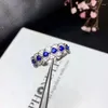 クラスターリングサファイアリングナチュラルリアルブルー925スターリングシルバージェムサイズ3mm 6pcs