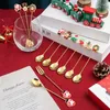 Dinnerware Sets 6pcs/set Christmas Theme Flatwares Santa Claus Snowman Shape Gold Plated Fruit Fork Coffee Spoon Party Decoration Gift