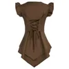 Kvinnors västar SD Kvinnor Renaissance High Low Coat Flutter Sleeve Shawl Lapel V-hals Vest Victorian Dressy Vintage Button Down Waistcoat A3