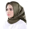 Ethnische Kleidung 90 cm Plain Bubble Halstuch Hijab Schal Frauen Satin Stirnband Haarschals Muslimische weibliche Hijabs Quadratischer Schal Turbanet