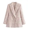 Kvinnors kostymer 2022 Autumn British Style Women's Clothing Elegant Pink Woolen Double Breasted Suit Jacket