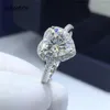 Küme halkaları klasik 925 Sterling Silver 2 Geçiş Pırlanta Parlak Kesim D Renk Moissanit Kalp Yüzük Kadınlar İçin Düğün Takı