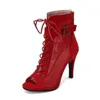 Autumn Spring Large Style 2022 Mesh Sandals and Red High Heel Women's Shoes Thin Hollow mångsidig snörning upp kalla stövlar kvinnor 384