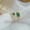 Cluster ringen romantische luxe keten groen zirkon open ring dubbele boog kubieke zirkonia dames sieraden bruids accessoires