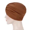 Abbigliamento etnico Musulmano Jersey Hijab Turban Cap Fronte Croce Soild Color Turbante Cappello Copricapo islamico India Bonnet Per donna Tappi interni