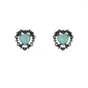 Backs Earrings Temperament Black Rhinestone Heart Shaped Earclips Korean Vintage Blue Crystalsmall Clip On Without Piercing