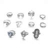 Anneaux de mariage Antique couleur argent couronne fleur ensemble strass Lotus vague éléphant Knuckle Midi doigt femmes bijoux accessoires