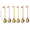 Dinnerware Sets 6pcs/set Christmas Theme Flatwares Santa Claus Snowman Shape Gold Plated Fruit Fork Coffee Spoon Party Decoration Gift