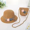 Hats Summer Girl Straw Hat Bag Set Sun Cap Outdoor Kids Breathable Beach Chrysanthemum Sweet Princess Seaside Panama