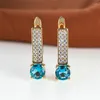 Orecchini a cerchio Luxury Crystal White Stone Boho Gold Color Wedding Dainty Small Round Aqua Blue Zircon per le donne