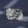 Cluster-Ringe aus massivem 999er-Sterlingsilber, Thai-Retro-Biker-Herren-Handarbeit-Löwenring, Schmuck, Geschenk, A4536