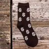 Chaussettes pour hommes Ly Mode Printemps Automne Hommes Dollar Symbole Imprimé Confortable Respirant Absorber La Sueur Anti-dérapant Homme Moyen Long Chaussette C