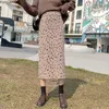 Skirts Women Winter Spring High Waist Split Leopard Print Long Skirt O2533