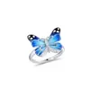 Anneaux de mariage classique romantique bleu émail Zircon papillon bague fête femme bijoux cuivre Animal Bracelet