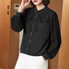 Women's Blouses Leisure Coffee Black Shirts Autumn Chiffon Top Lady Loose Folds Long Sleeve Oversized Shirt Womens Casual Blusas Mujer