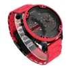 Vente de sport montre à quartz pour hommes DZ montre rouge montre glacée grand cadran ceinture en acier boucle pliante 210L