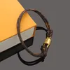 Gioielli di design Braccialetti in pelle marrone oro per donna Bracciale con ciondolo cinturino largo con motivo floreale Logo timbro stampato Fashi312O