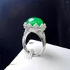 Wedding Rings Green Agate Finger Ring Charm verstelbare lotus ronde koperen steen voor vrouwen 2022