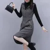 Casual Dresses Autumn Winter Women's 2023 Fashion Plaid ärmlös Woolen Dress Lady Office Mid Length Sling Vest Vestidos 4xl