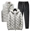 Gym Clothing Male Hoodie Sweatsuit Warm Men Sportswear Set Loose Coldproof Stylish Lattice Filling Waistcoat Coat Trousers