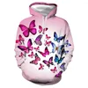 Hoodies masculinos Moda elegante Bela Butterfly Parrot 3D Capuz impresso garota