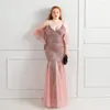 Casual Dresses Aoottii 2022 Pink Off Shoulder Party Dress Women Sexy Strap Sequin Evening Long Prom 18272