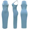 Lässige Kleider Harajuku Blau Schwarz Sexy, figurbetontes Kleid Frauen Sommerkleid Rippenstrick Maxi Tank Wrap Damen Grün Langes Sommerkleid Schön