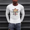 Erkek Tişörtleri Kafatası Baskı Gradyan Baskı Sweatshirt Sweatshirt Erkekler Sonbahar İnce Sıradan Yuvarlak Yuvarlak Boyun Uzun Kollu Çapraz Grafik T-Shirt