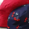 Hattar 2022 barn Panama hink Cherry Print Fisherman Hat Summer Sun For Childen Reversible Fishing Cap