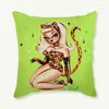 Pillow Fashion Beautiful Girl Printed Cover Cartoon Decorative Throw Cotton Linen Room Sofa Chair Pillowcase Cojin