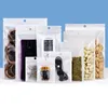 Weißer Kunststoff-Einzelhandelsverpackungsbeutel mit Aufhängeloch, selbstdichtendem Reißverschluss für Lebensmittelverpackungen