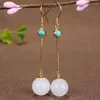 Dangle Earrings Drop Real 925 Sterling Silver Round Jade Turquoise Handmade Wedding For Women