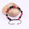 Strand Fashion Natural Stone Red Imperial CZ Ball Bead Braided Bracelet Women Men