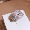 Cluster Rings Stylish Super-Shimmering Irregular Rotating Round Crystal Full Diamond Couple Ring For Women Zircon Anniversary Gift Jewelry