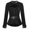 Blouses Femmes SD Femmes Steampunk Cross Décolleté Tops avec ceinture à manches longues ourlet irrégulier boutonné élégant victorien Peplum Veste A30