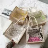 Förvaringspåsar klara graffiti handväska kristall transparent kvinnor mode axel strand gelé handväska bomullslinne crossbody väska