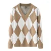 Men's Sweaters 2022 Men's Winter Diamond Lattice Handsome Casual V-neck Thickening Sweater