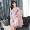 Vêtements de nuit pour femmes femmes été dentelle soie Robe ensemble Sexy femmes Lingerie Robe chemises de nuit pyjamas peignoir nuit costume maison