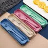 Dinnerware Sets 4 Color Creative Portable Wheat Cutlery With Case Eco Fridendly Knife Fork Spoon Set For Student Canteen Travel Camping