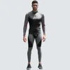 Vêtements de sport Combinaison de fitness à séchage rapide pour hommes T-shirt à manches longues à entraînement serré à haute extensibilité Pantalon de survêtement Ensemble de deux pièces Bleu