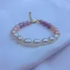 Bangle Handmade Natural White Pink Purple Freshwater Rice Pearl Golden Accessories Clasp Bracelet Adjustable Extension Chain