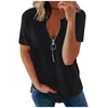 Magliette da donna blusa blusa color puro cerniera corta maniche casual plus size estate v collo elegante pullover busas y camisas