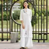 Asiatiska kvinnors träningsdräkter Zen Trend Women Elegent Modified Cheongsam Dress Tea Artist Uniform Beauty Salon Workwear Cotton Silk Coat Pants Set Set