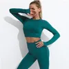 Ensembles actifs Sport Wear Women Set à manches longues Crop Top Vital Vital Leggings High Wiast Two Pieces Yoga Clothes Workout Gym Ontfit
