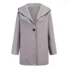 Женское шерстяное осенне-зимнее шерстяное пальто с длинным рукавом, повседневная верхняя одежда, модная однотонная свободная куртка с капюшоном