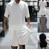 Gym Clothing 1 Set Men Top Trousers Relaxed Fit Pants Loose Crew Neck Two Piece