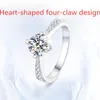 Cluster Rings 1 Natural Moissan Diamond D Color Heart-Shaped Four-Claw 925 Sterling Silver Inlaid Ring