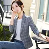 Frauen Anzüge Vintage Stilvolle Plaid Jacke Dünne Koreanische Casual Kragen Langarm Arbeit Büro Dame Alle-spiel Blazer frauen